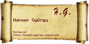 Hanser György névjegykártya